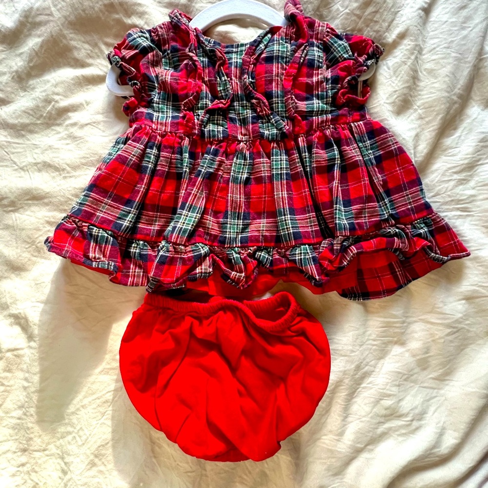 Janie & Jack Plaid Christmas dress with bloomers 18-24m